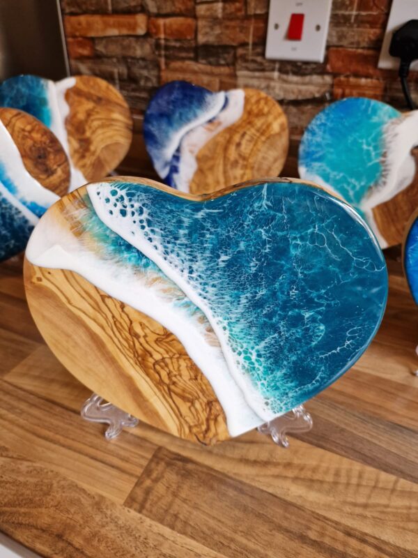 Epoxy resin wave olive wood heart - Starting 3rd April 2025 (2 weeks)